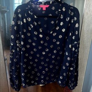 Lilly Pulitzer Navy Blouse with metallic Accents